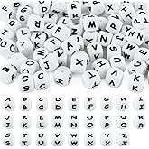 Kovict 78Pcs 12mm Letter Silicone Beads for Keychain Making, White Alphabet Square Silicone Letter Beads for Bracelets Necklace Pens DIY Decoration