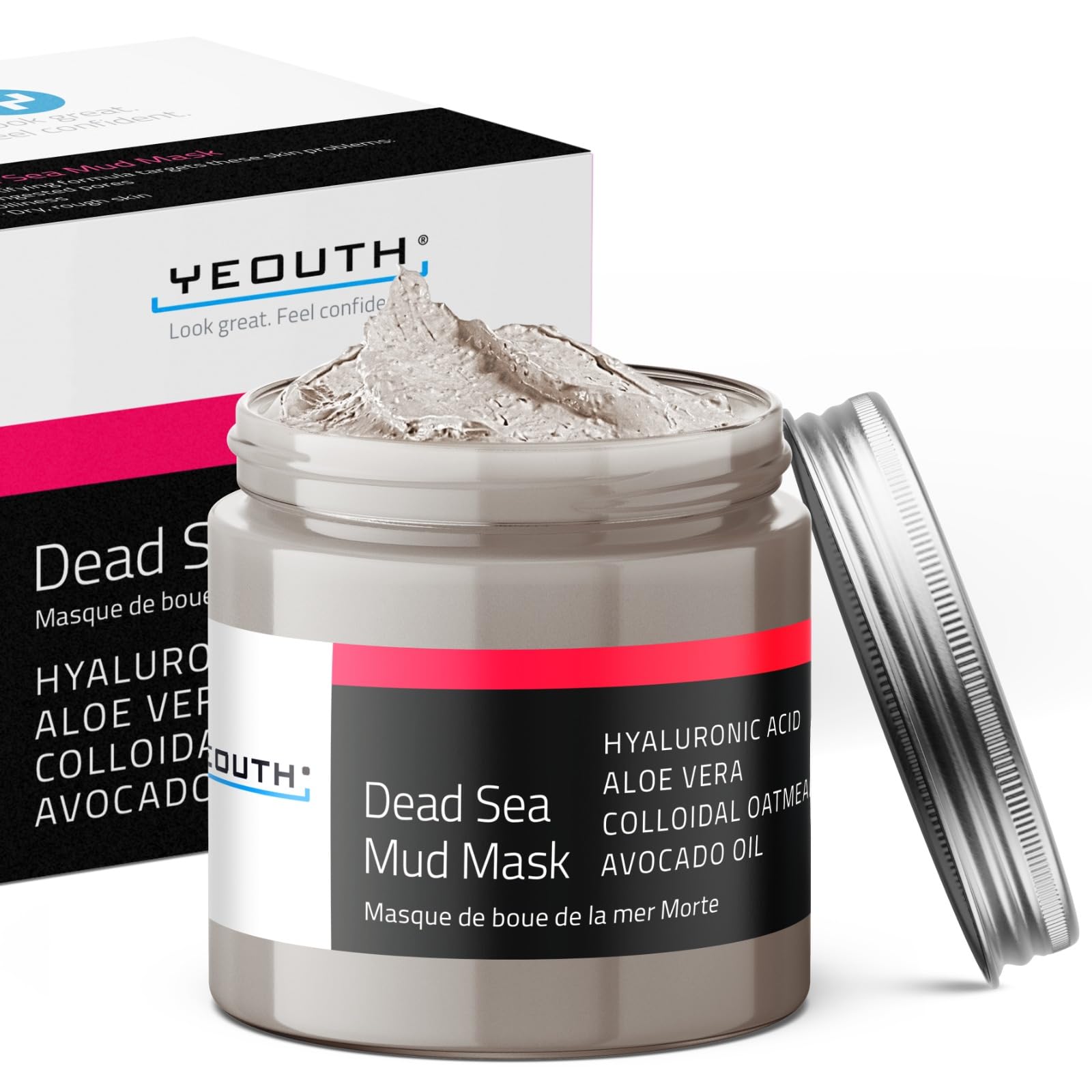 YEOUTH Dead Sea Mud Mask for Face with Hyaluronic Acid and Avocado Oil, Revitalizing Face Masks for Smoother Looking Skin 236ml