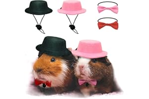 CRAFTERLIFE 4 Pieces Small Animal Pet Hats & Bow Ties Suit, Couple Pet Clothes Outfits Costumes for Guinea Pig Cat Kitten Rabbit Bunny Ferret Hamster Chinchilla Hedgehog Reptile Lizard Bearded Dragon