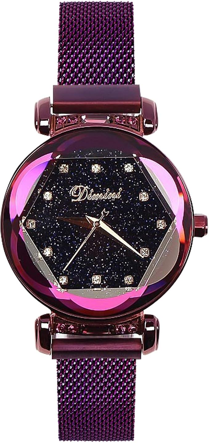 Amazon Rorios かわいい 腕時計 レディース 人気 女性用 時計 アナログ時計 磁気メッシュバンド キラキラ クリスタル 星空 ファッション クォーツ ウォッチ女性向け時計 パープル 腕時計 腕時計 通販