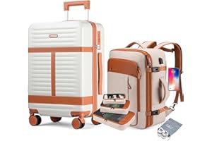 Lumesner Carry on Travel Backpacks, Extra Large 40L Flight Approved for Men & Women,Expandable Suitcase backpack (Beige(20inch luggage sets))