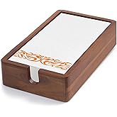 Acacia Guest Towel Napkin Holder 10x6", Paper Hand Towels Tray Holds Paper & Cloth Linen Napkin on Table, Kitchen Counter, Bathroom - Durable, Natural, Dark Stained Organizer for Party, Wedding, Event
