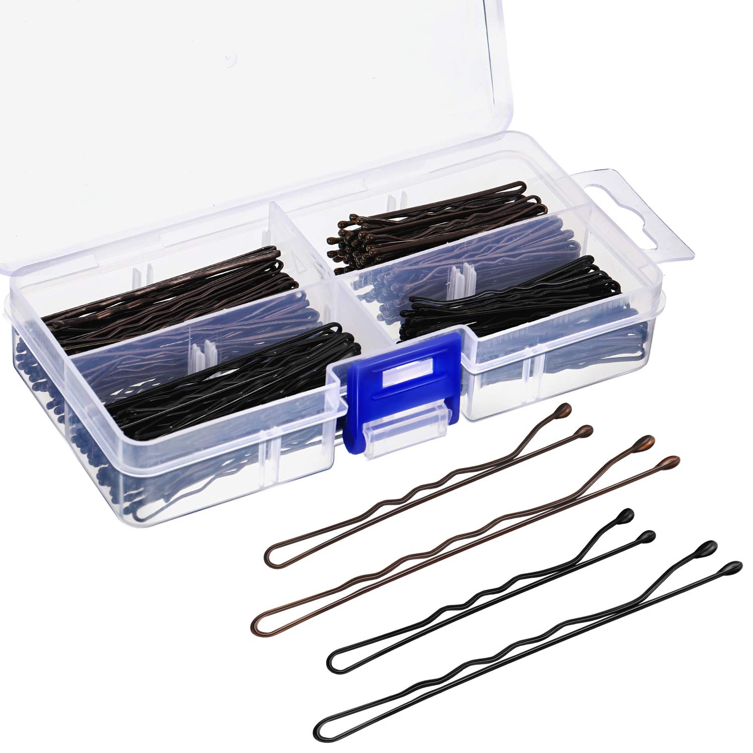 200 Pieces Bobby Pins Hair Styling Pins Assorted Size Hair Pins with Clear Storage Box, Black and Brown : Beauty
