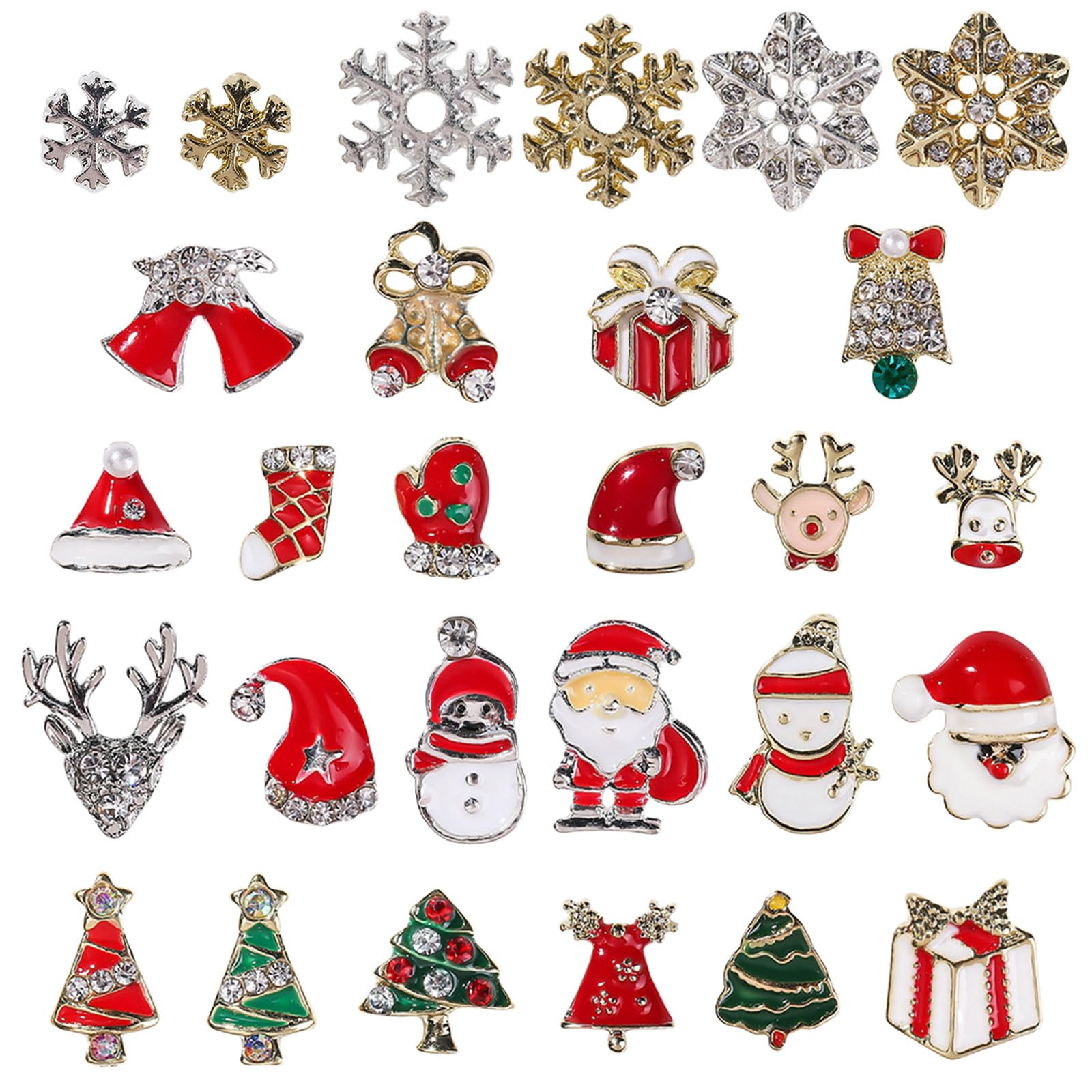 3D Christmas Nail Art Charms, 28 Pcs Metal Nail Studs Snowflake Santa Elk Snowman Christmas Nail Rhinestones and Gems Nail Jewelry for Nail Art Decorations DIY Crafts (Multi-Colored A)
