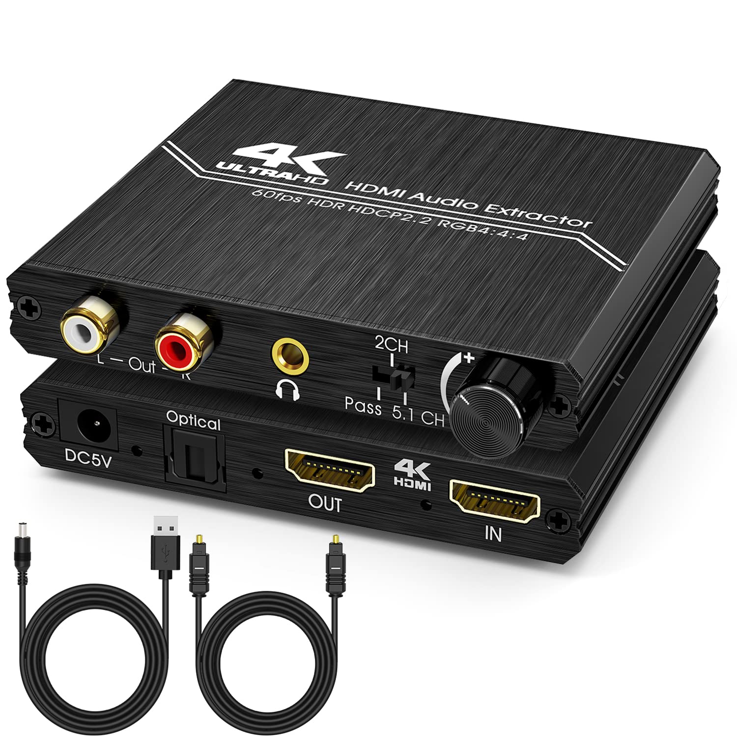 Photo 1 of Tendak HDMI Audio Extractor, 4K HDMI to Optical SPDIF + 3.5mm Stereo + RCA L/R Audio Adapter Converter with Volume Control Support 4K@60Hz HDCP 2.2 HDR 3D YUV 4:4:4
