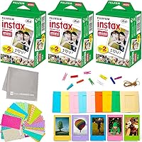 Fujifilm Instax Mini Instant Film (3 Twin Packs, 60 Total Pictures) + 60 Sticker Frames + 5 Plastic Desk Frames + 10 Paper Frames + Micro-Fiber Cleaning Cloth
