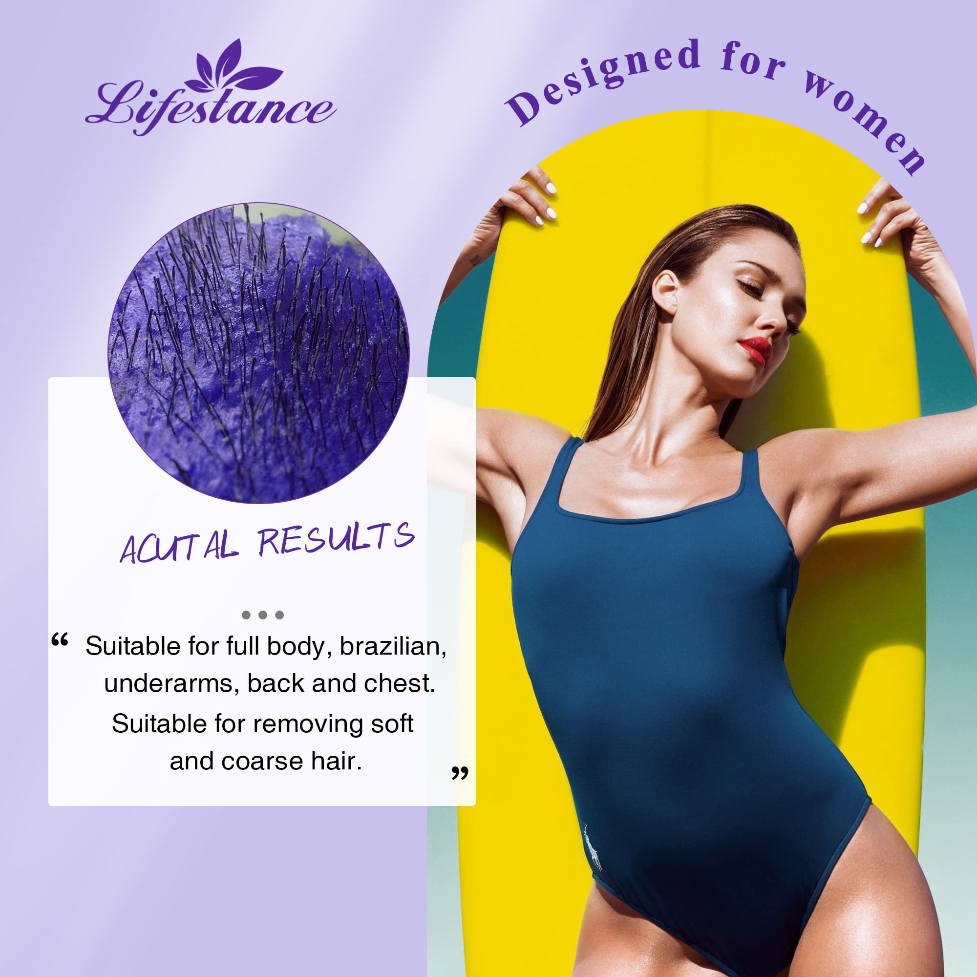 Lifestance Hard Wax Beans Hair Removal Kit, 1lb Large Refill Stripless Waxing Beans for Women Men Waxing Depilatory Lavender Pearl Wax Beads