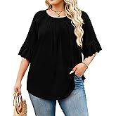 IN'VOLAND Plus Size Tops for Women 3/4 Sleeve Shirts Dressy Casual Crew Neck Blouse Spring Summer Clothes