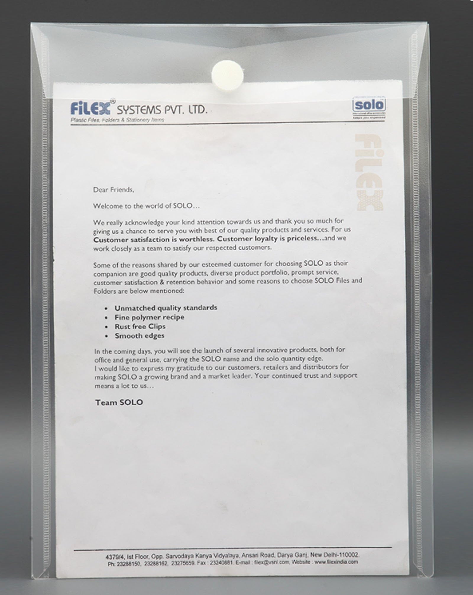 10 x Solo Clear A4 Plus Envelope File Press Stud Plastic Document Wallet Folders