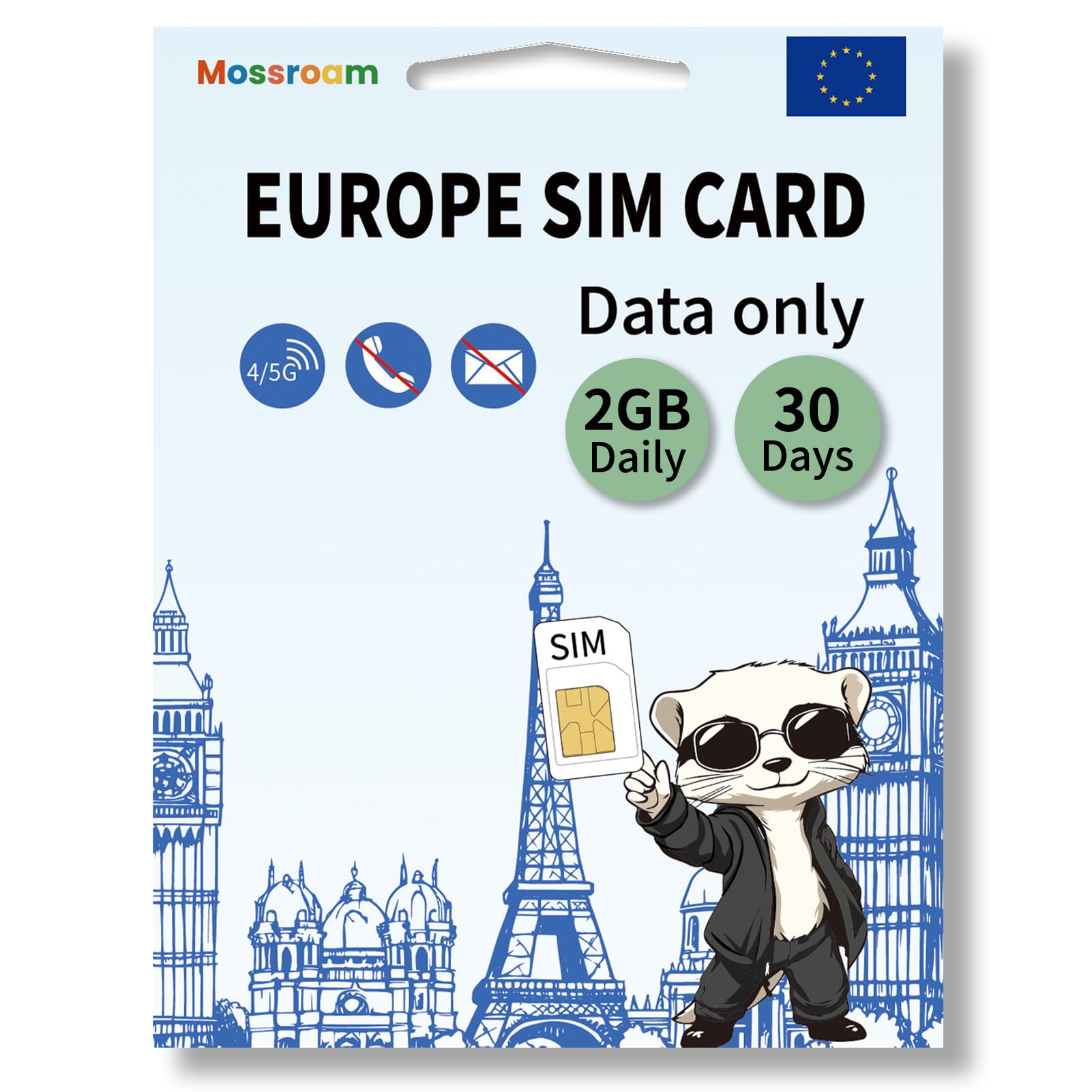 Data SIM Card for Europe Travel 30 Days 2GB Daily Unlocked Cell Phone, Easy Activation 4/5G High Speed Communication, Coverage of All European Countries
