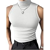 Milumia Men's Rib Knit Tank Top Sleeveless Turtleneck Mock Neck Casual Tops Streetwear