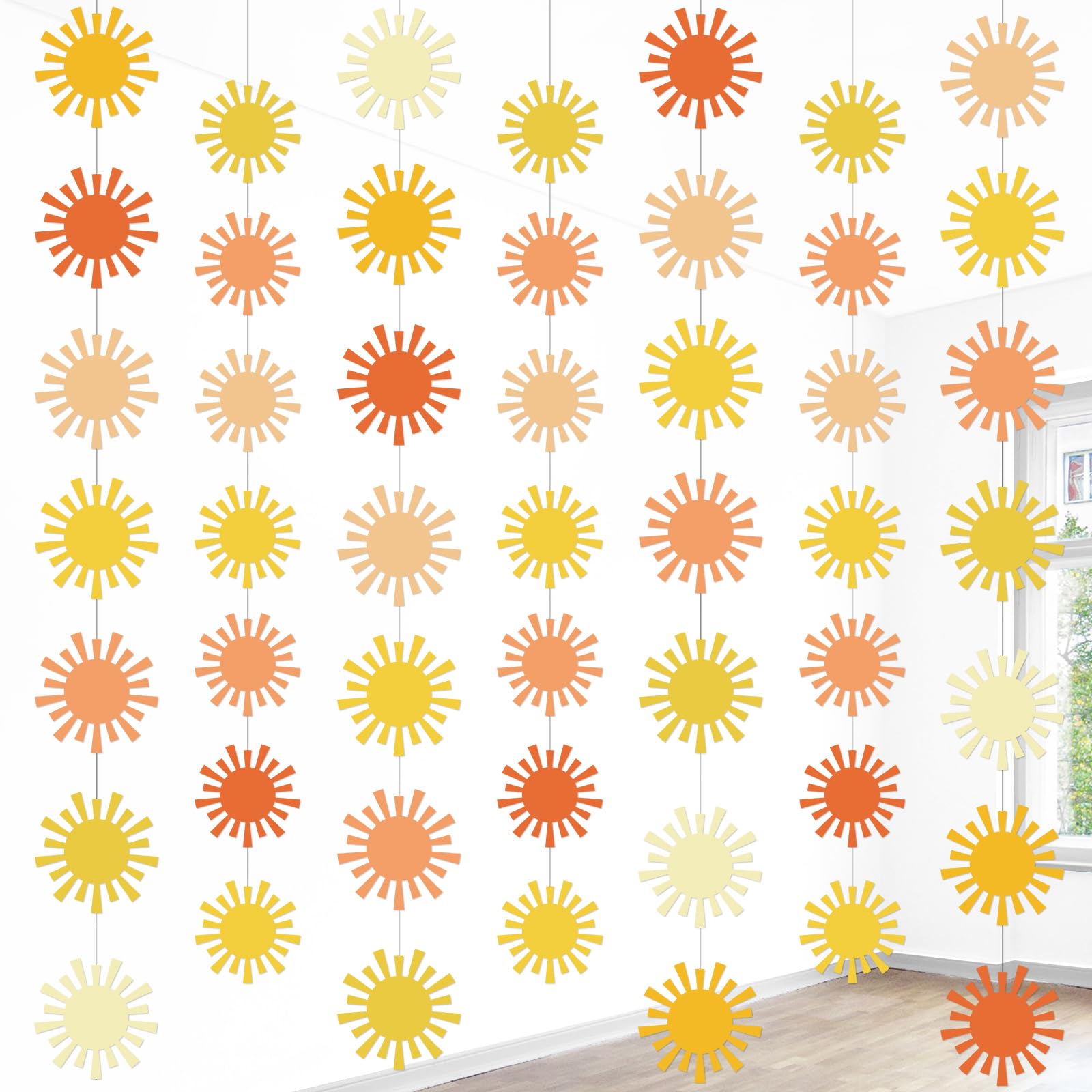 Photo 1 of Duraaamo 8 Packs Boho Sun Banner Decoration Boho Paper Garland Sunshine Baby Shower Hanging Cutout First Trip Around The Sun Decor for Retro Theme Birthday Baby Shower Party Supplies Decoration