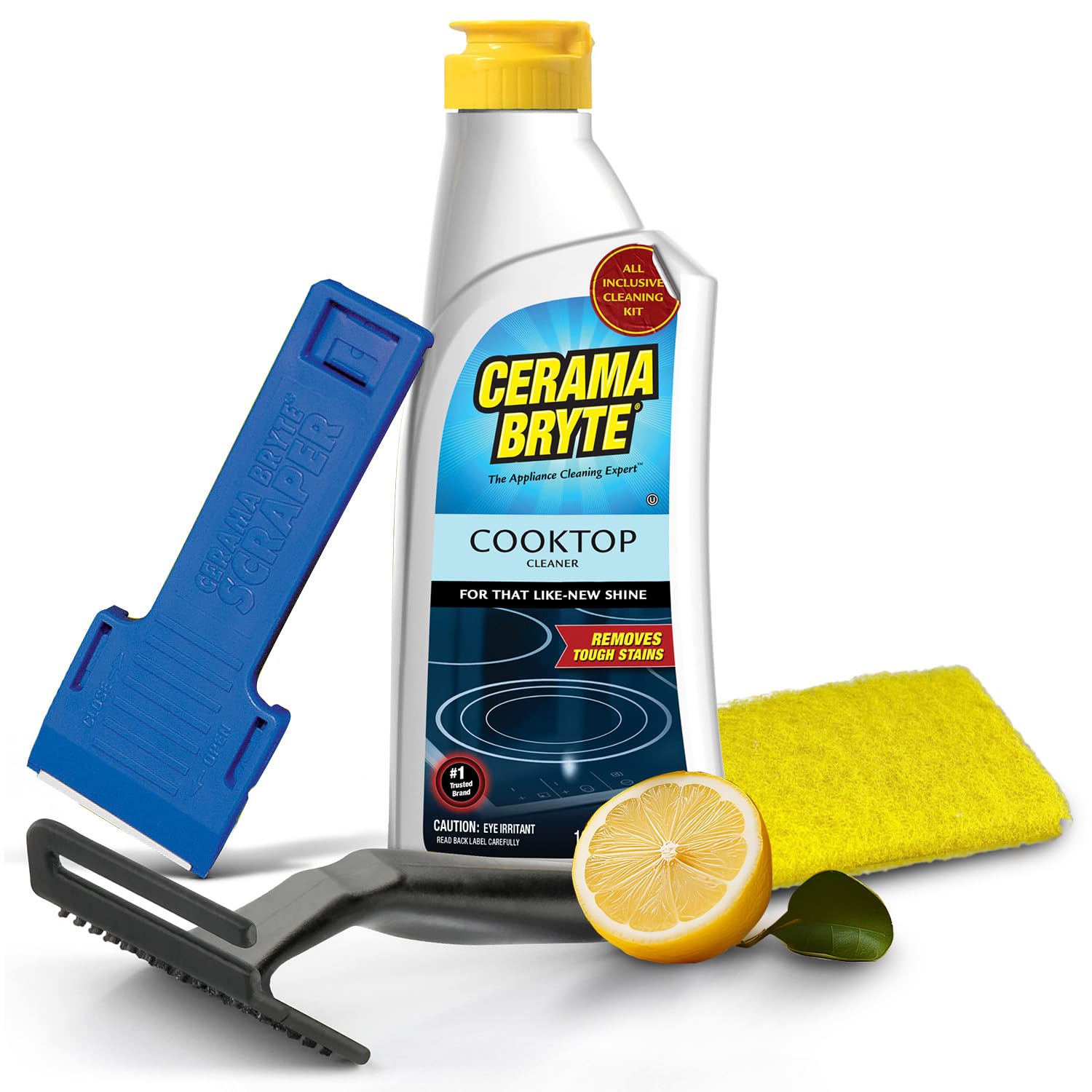 Cerama Bryte - Cooktop Cleaning Kit - Includes 10 oz. Bottle of Cerama Bryte Cooktop Cleaner, 1 Cleaning Pad and 1 Scraper