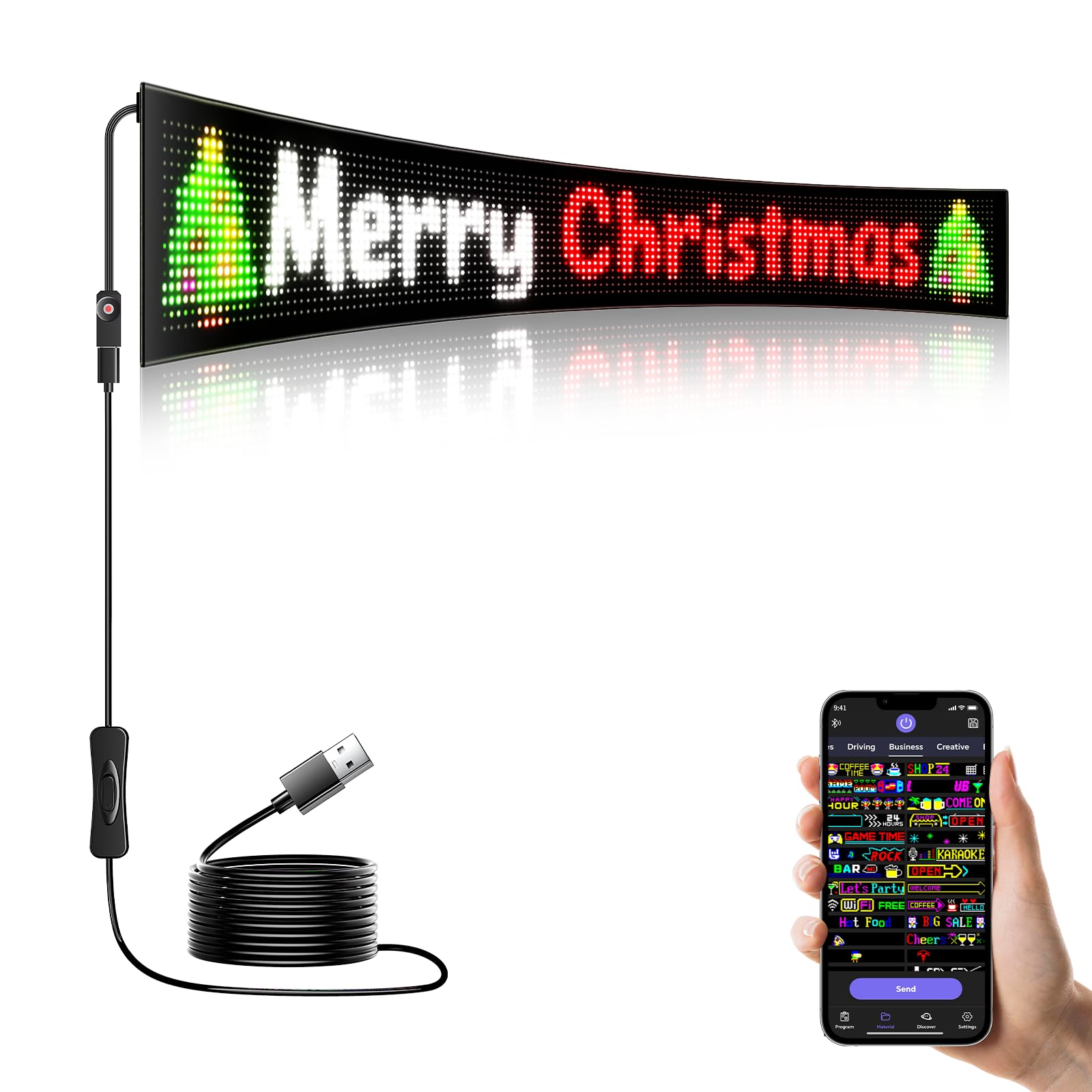 Photo 1 of LED Sign - APP Control Scrolling&Stationary Display DIY Programmable Custom Sign Waterproof Flexible USB 5V for Window Ads,Parties Weddings Store Bar Hotel NEMGOME (Black, 37x8in)