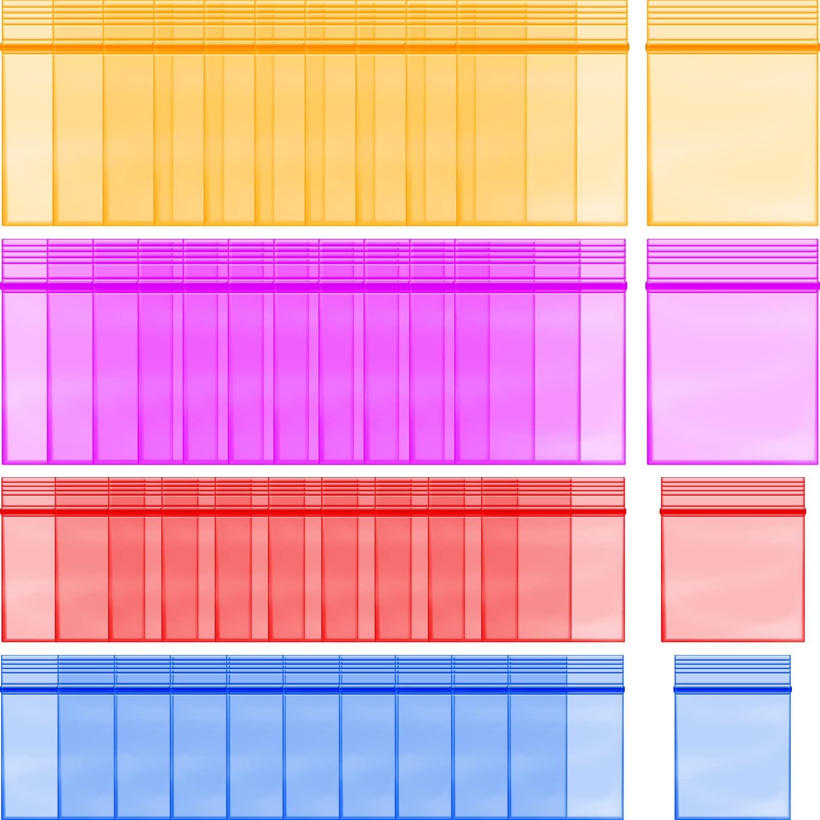 Photo 1 of 400 Pcs Small Plastic Bags- 7 MIL Thick, Mini Plastic Seal Jewelry Earrings Coin Candy Bags, Resealable Strong Poly Baggies for Travel, Storage, Packaging Shipping (Blue, Red, Orange, Pink)