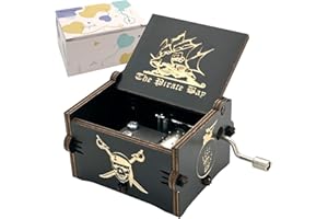 PURSUESTAR Pirates of The Caribbean Wood Music Box, Hand Crank Engraved Vintage Wooden Musical Box Gift for Birthday Valentine Wedding Christmas Thanksgiving Day