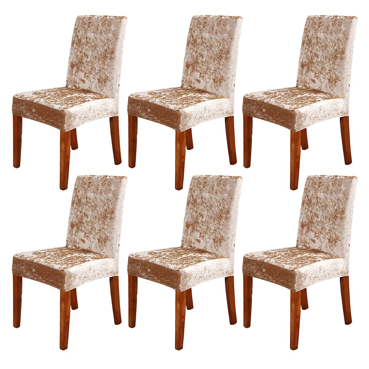 ele ELEOPTION Crushed Velvet Chair Covers Elastic Chair Covers Removable Velvet Chair Protector for Hotel, Office, Wedding Banquet, Living Room, Dining Room (Champagne, 6 pack)