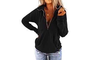 Floral Find Women's Long Sleeve Lapel Half Zip Up Sweatshirt Solid Stylish Loose Fit Casual Pullover Tops