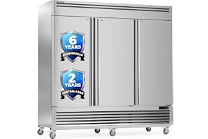 Commercial Freezer 82" W, 72 Cu.ft Stainless Steel Reach In Upright Freezer 3 Door, Auto-Defrost, 12 Adjustable Shelves, -13 to -5â„‰ Temp Control, LED Light, 5 Wheels