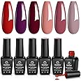 beetles Gel Polish Set - 6 Pcs Burgundy Red Purple Brown Nail Gel Polish Kit for Glamour, Wine Red Brown Lilac Sangria Gel Polish Soak Off UV LED Nail Lamp Fall Winter Gel