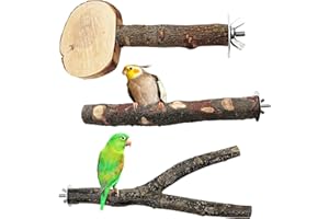 FBIRDY Natural Wood Bird Perch Wooden Parrot Perch Stand Platform Hanging Cage Toy for Macaws, Parakeets, Conures, Budgies, Finches (Parrot Perch, Medium)