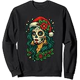 Christmas Sugar Skull Art Woman Santa Hat Festive Sweatshirt