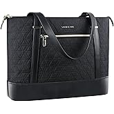 VANKEAN Laptop Bag for Women, 15.6 Inch Work Bag Waterproof Computer Shoulder Bag with USB Port, Large Tote Bag for Work Business Travel, Quilted Black