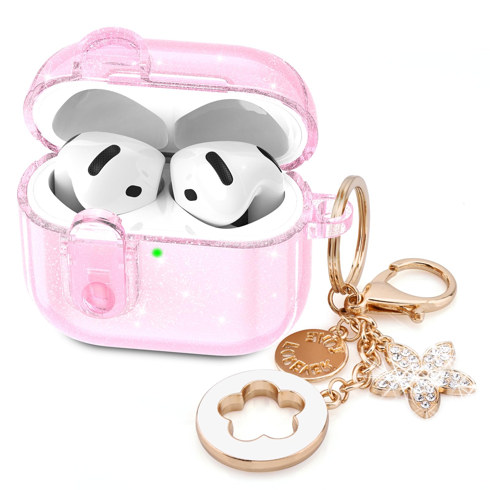 Photo 1 of (with Safety Lock) VISOOM 2025 Clear Cases for Airpods iPods 4 Case Cover Women, Bling Airpod iPod 4 Cases Soft 4th Gen Air Pods iPods Case with Keychain for Apple Headphones Airpods4 Generation-Pink