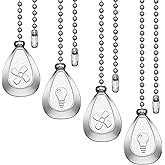 Patelai 4 Pieces Ceiling Fan Pull Chain Extender Ornament 12 Inch Ceiling Pull Chain Extension Classic Drop Shaped Pendant Beaded Ball Cord for Fan light lamp decorative with Connector(Silver)