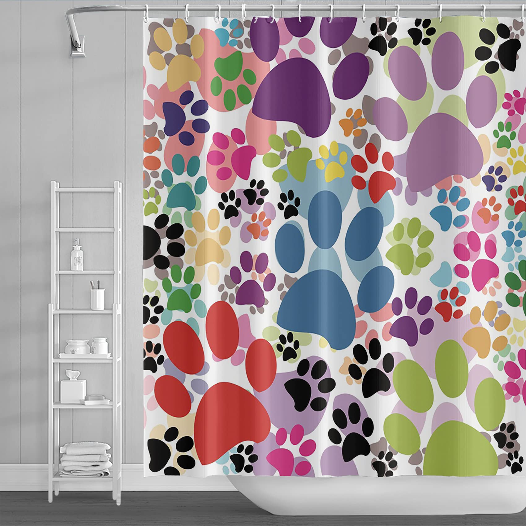 SDOTPMT 48x72 Inch Multicolor Cat Pawprint Shower Curtain Pet Lovers Cute Animal Dog Paw Watercolor Modern Chic Abstract for Child Gift Bath Curtain Fabric Polyester Bathroom Curtain With Hooks