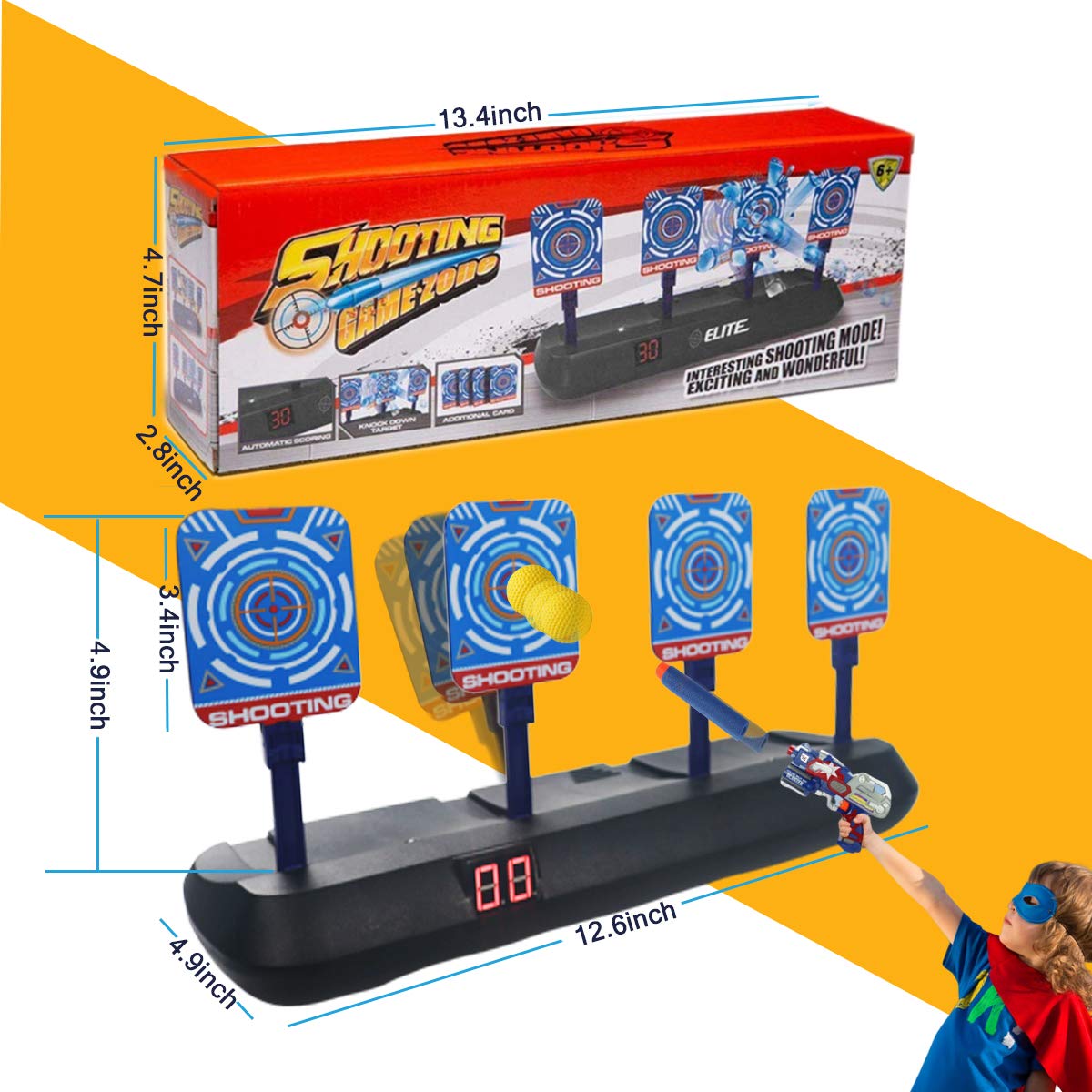 Electric Scoring Target for Nerf Guns - Auto Reset Intelligent Light Sound Effect Digital Shooting Targets, Ideal Gift Toys for Teens, Boys & Girls(2019 Update Version/4 Targets)