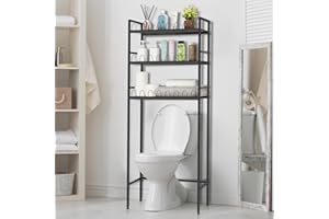 FAGIGY Over The Toilet Storage, 3-Tier Over Toilet Bathroom Organizer Shelf, Freestanding Bathroom Shelves with Metal Frame, Space-Saving Multi-Functional Toilet Rack, for Bathroom, Black