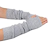 F Flammi Cashmere Blended Arm Warmer for Women Winter Fingerless Gloves Knit Mitten Gloves Wrist Warmer with Thumb Hole