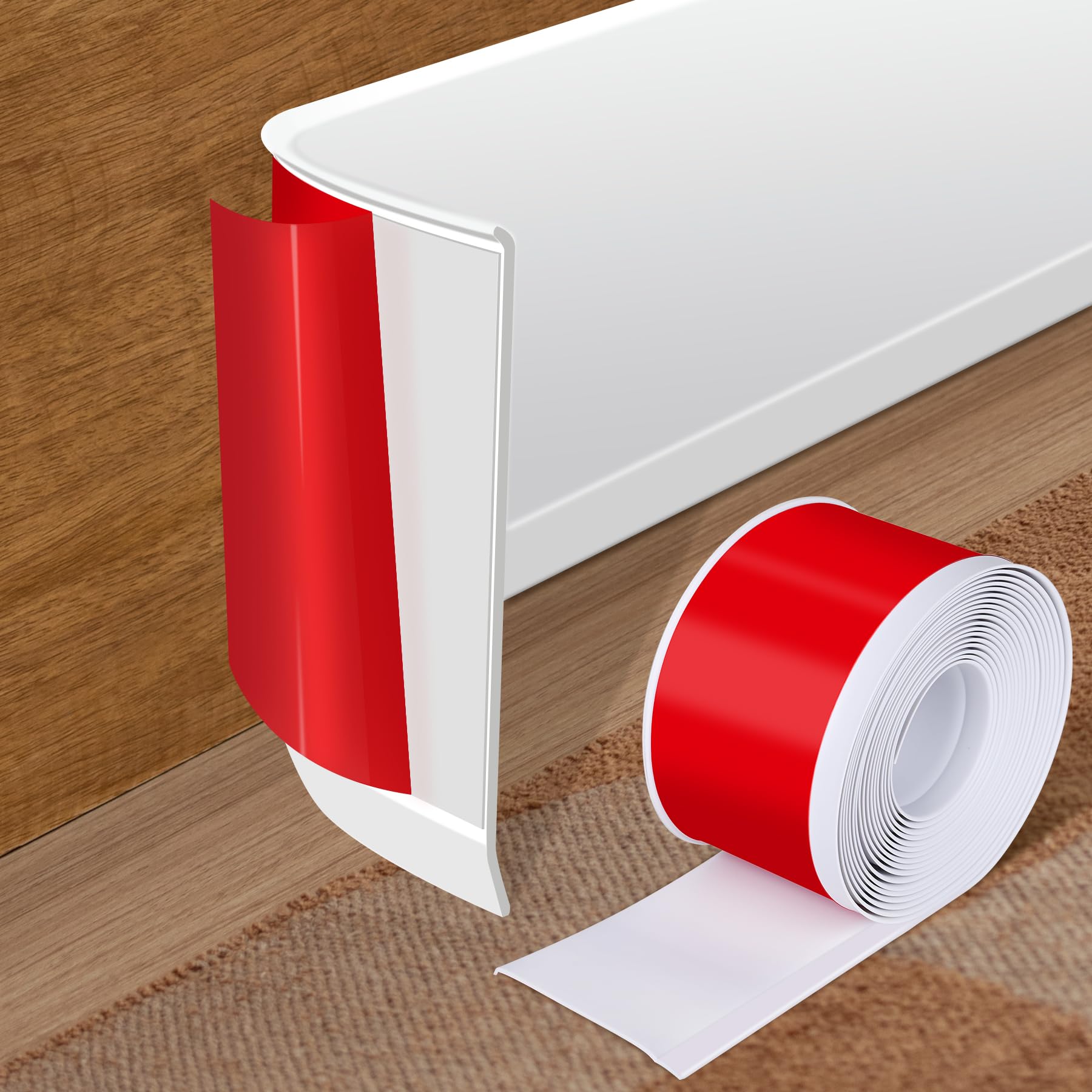 Photo 1 of Vinyl Baseboard Molding Trim 3 Inch x 20 Feet Peel and Stick Baseboard Trim Flexible PVC Cove Base Moulding Self-Adhesive Trim for Garage Bathroom Cabinet Floor Walls, White