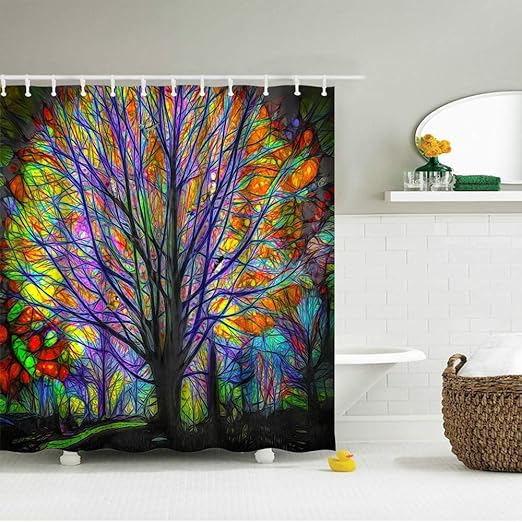 Amazon Com Icosamro Colorful Tree Shower Curtain For Bathroom With Hooks Boho Psychedelic Boho Hippie Decorative Long Cloth Fabric Shower Curtain Bath Decorations 71wx72l Home Kitchen
