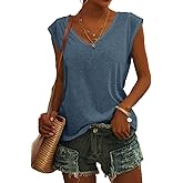 Womens Summer Tee Tops 2026 Cap Sleeve Trendy Tank Top V Neck T Shirts Casual Basic Boho Loose Fit Spring Fashion Shirt