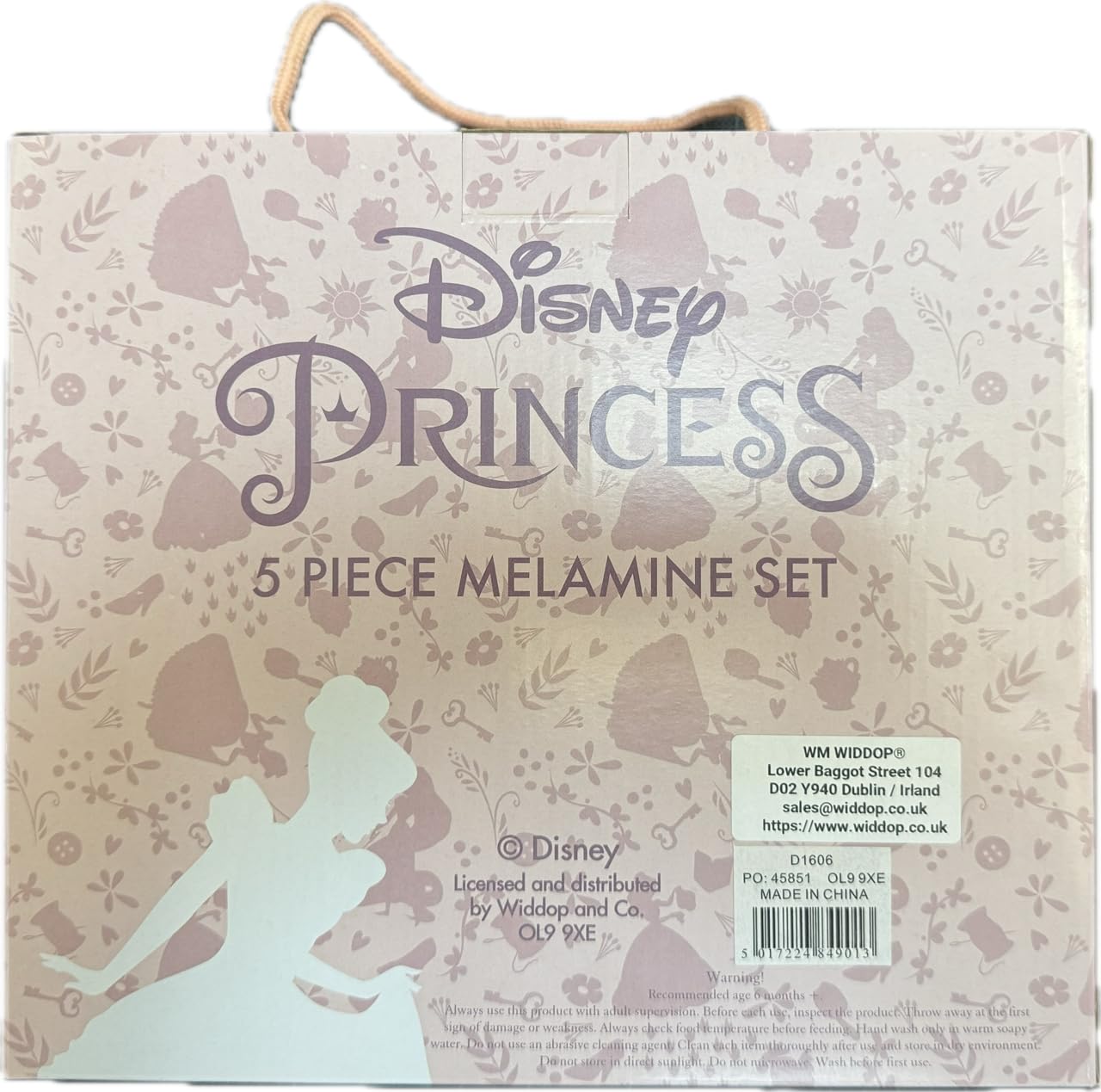 Widdop Disney Princess Ariel Snow White Cinderella 5 Piece Boxed Melamine Children's Breakfast Dining Set DI606