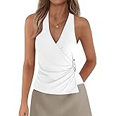 PRETTYGARDEN Womens Halter Top 2026 Spring Tie Wrap Sleeveless Ruched V Neck Fitted Summer Tops Backless Fashion Y2k Clothes