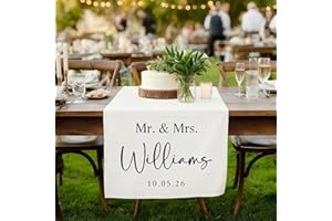Custom Mr & Mrs Wedding Table Runner, Personalized Cotton Linen Wedding Banner with Couple Names, Anniversary Dinner Decorati