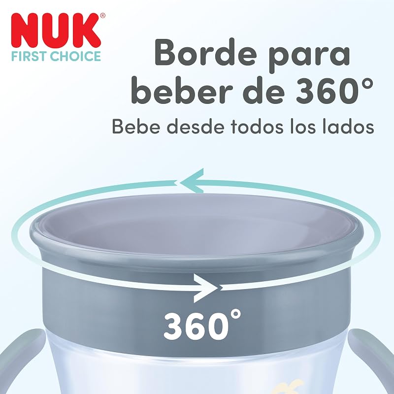 Mini Magic Cup Night vaso aprendizaje bebé, 6+ meses, Verde y gris, Vaso bebé 160 ml, borde antiderrame de 360°, asas antideslizantes, brilla en la oscuridad, 2 unidades