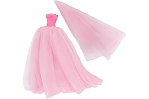 BJDBUS 11.5 inch Girl Doll Clothes, Pink Trailing Wedding Dress with Veil