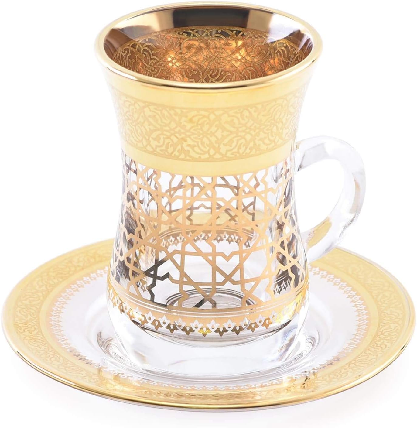 Dimlaj Set of 6 Pcs Tea Istikanas and Saucers (Gold)