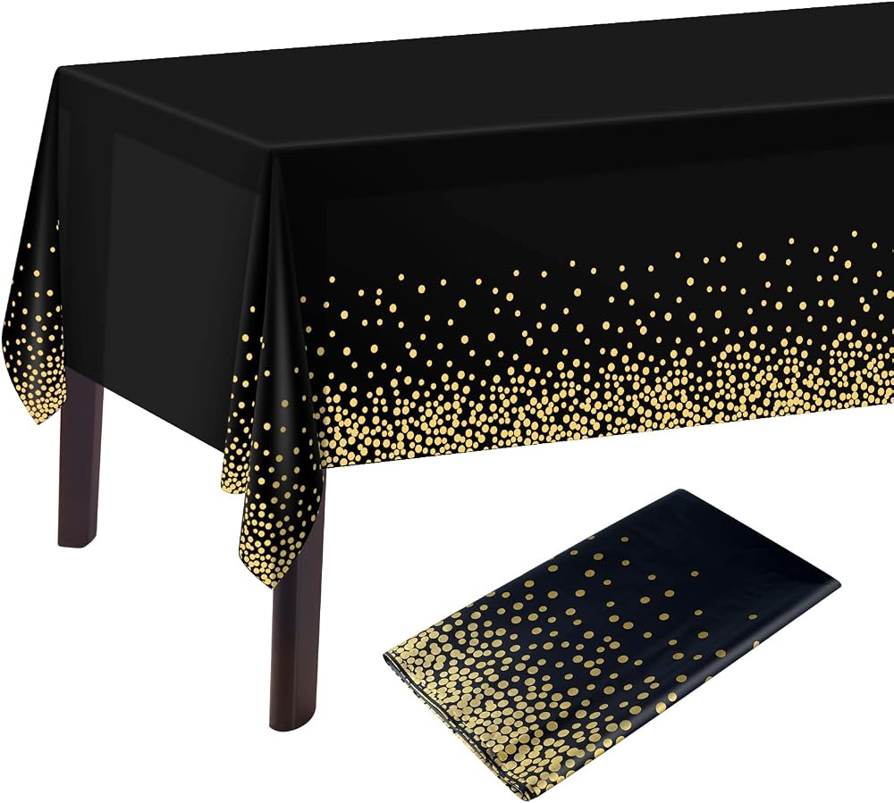 PLULON Black Gold Dot Tablecloth 2 Pack 137 x 274 cm Plastic Rectangle