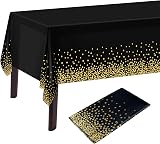 PLULON Black Gold Dot Tablecloth 2 Pack 137 x 274 cm Plastic Rectangle