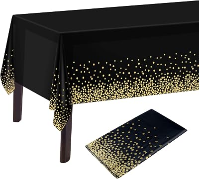 PLULON Black Gold Dot Tablecloth 2 Pack 137 x 274 cm Plastic Rectangle