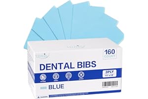 UTHIN Disposable Dental Bibs 13"x18"（160Pack） - 3 Ply Waterproof Tattoo Bib Sheet for Patients - Dentist Tray Cover and Nail Table Cover Supplies, Blue