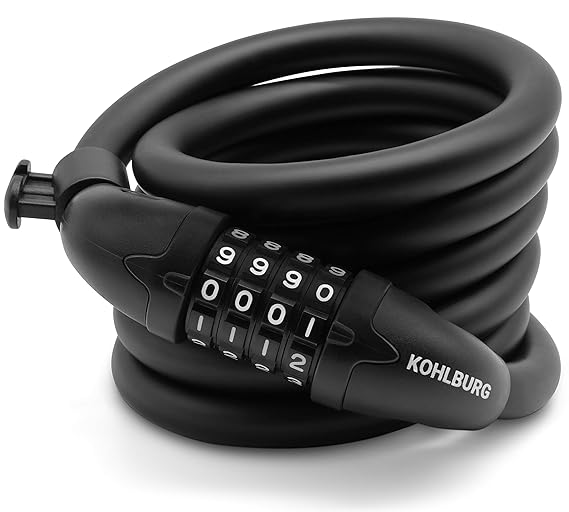KOHLBURG Sicherheits- Kabelschloss sehr stark mit 15mm & sehr lang mit 2m - Schloss für Fahrrad mit Zahlencode - Zahlenschlos