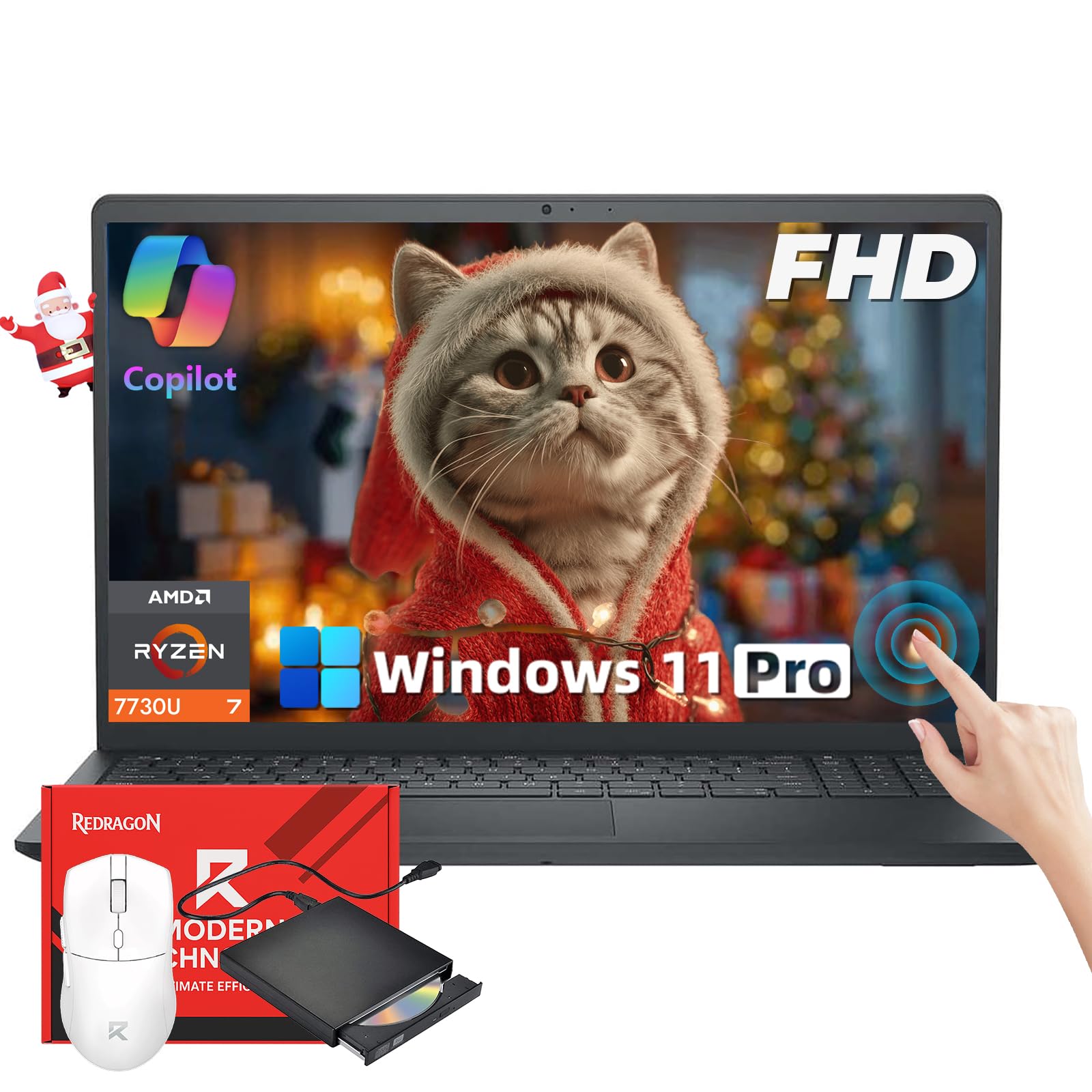 Computadora portátil con pantalla táctil Dell Inspiron-15 3535: Full HD de 15,6" • Ryzen 7 7730U (hasta 4,5 GHz) • Cámara web HD • Win 11 PRO para uso personal o trabajo empresarial con paquete Redragon (16 GB de RAM, 1 TB SSD)