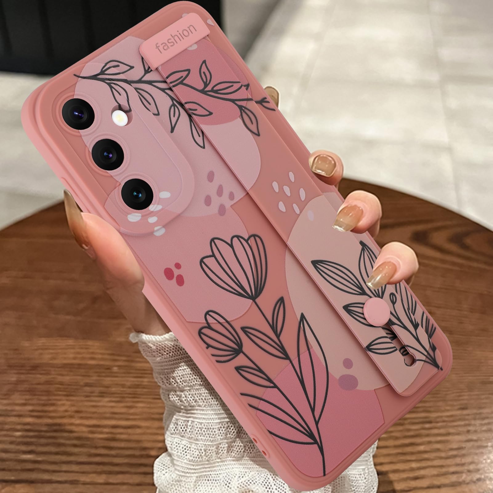 MOWIME Compatible with Samsung Galaxy A35 5G Case with Wrist Strap, Floral Flower Shockproof Soft TPU Protective Cover Women Girls, Slim Anti Scratch Case for Galaxy A35 5G 6.6 Inch, Pink