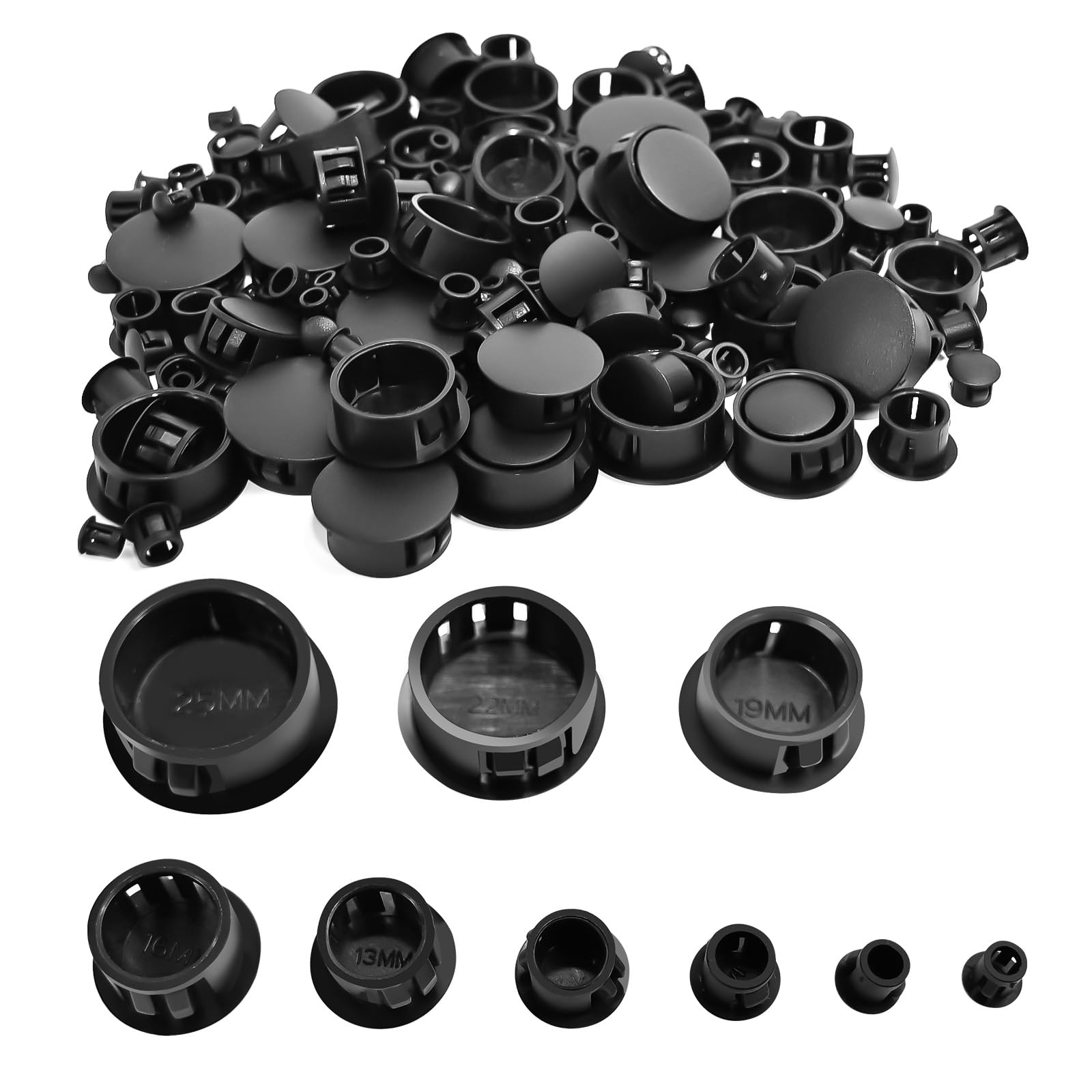 View 1 of 190 Pcs Black Plastic Hole Plugs, 9 Sizes Round Screw Hole Plugs, Flush Type Panel Knockout Locking Covers for Furniture Cabinet Table Chair, 1/5" 1/4" 5/16" 3/8" 1/2" 5/8" 3/4" 7/8" 1"